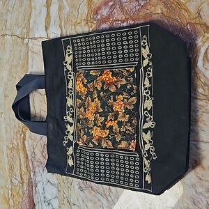 Black canvas mini tote bag w/ Autumn Fall design